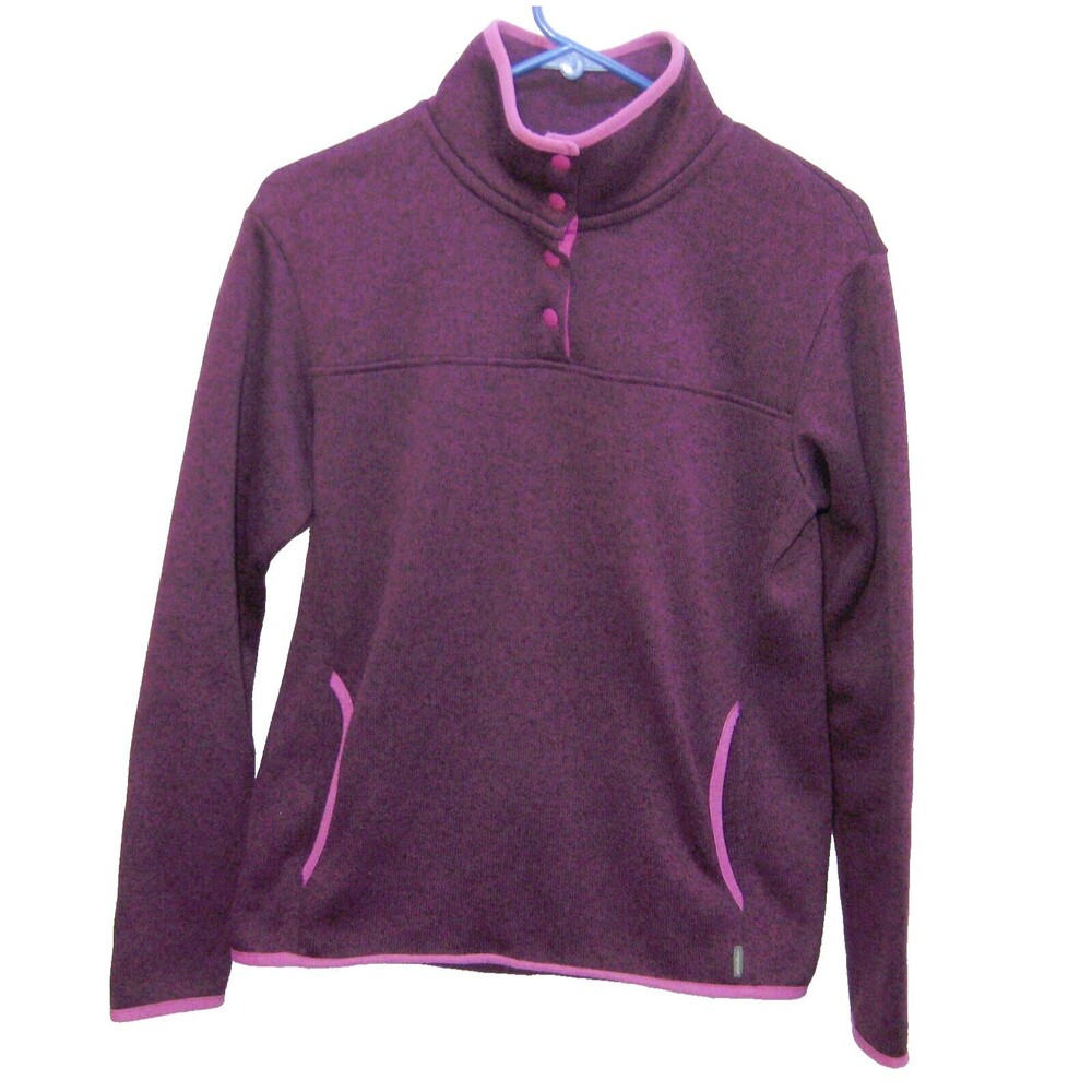 EDDIE BAUER Women's Size Small Fuscia Purple Snap Sweatshirt Fleece Top Pockets